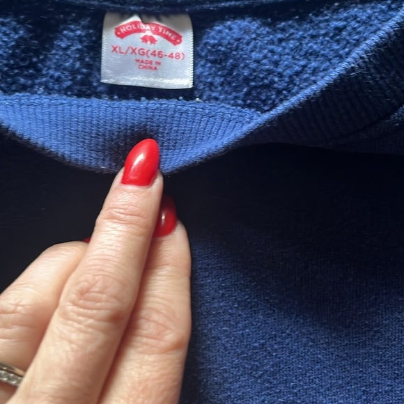 Holiday Ugly Sweater Blue Dinosaur Christmas Sweatshirt XL Crew neck Pullover - Picture 3 of 7